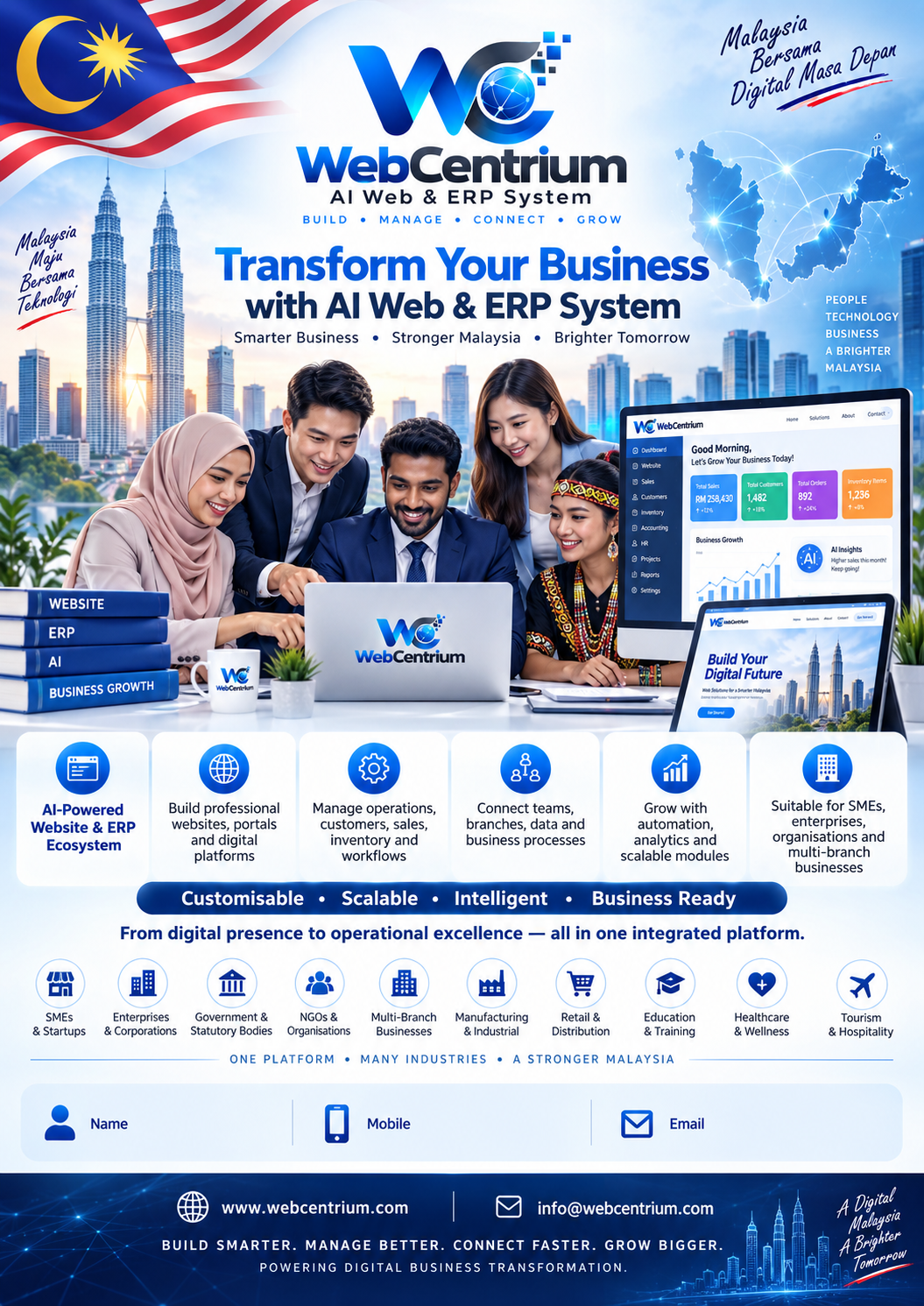 WebCentrium promotional poster — AI Web and ERP System for Malaysian businesses